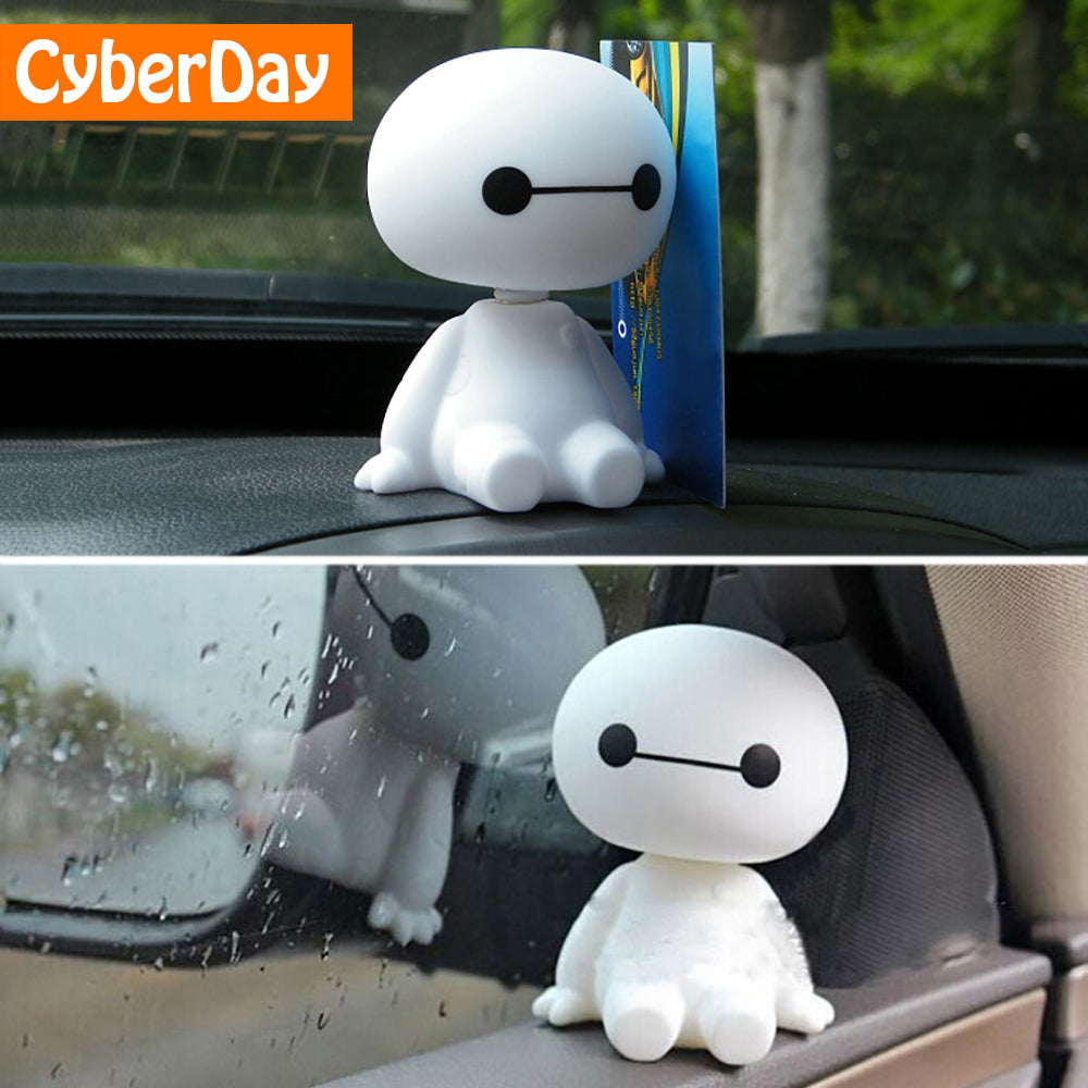 Cartoon Plastic Baymax Robot Shaking Head Figure Car Ornaments